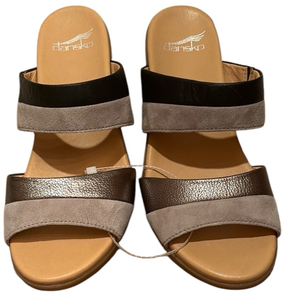 NWT Dansko Sandals Theresa mixed leather Comfortable block heel slides 38 8